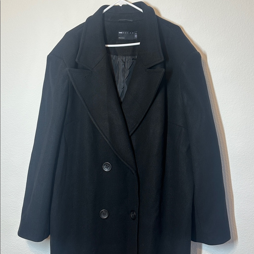 ASOS CURVE Double Breasted Coat Size 22 Black - Picture 2 of 9